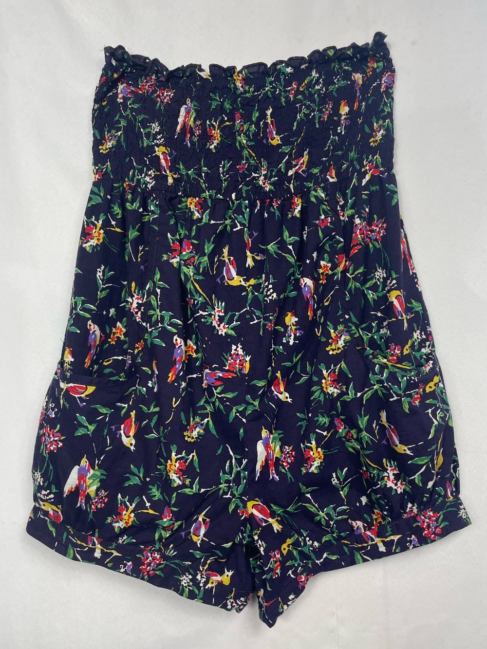 Fire Floral Smocked Romper Med Navy Print Babydoll Shorts Summer Twee Cottage